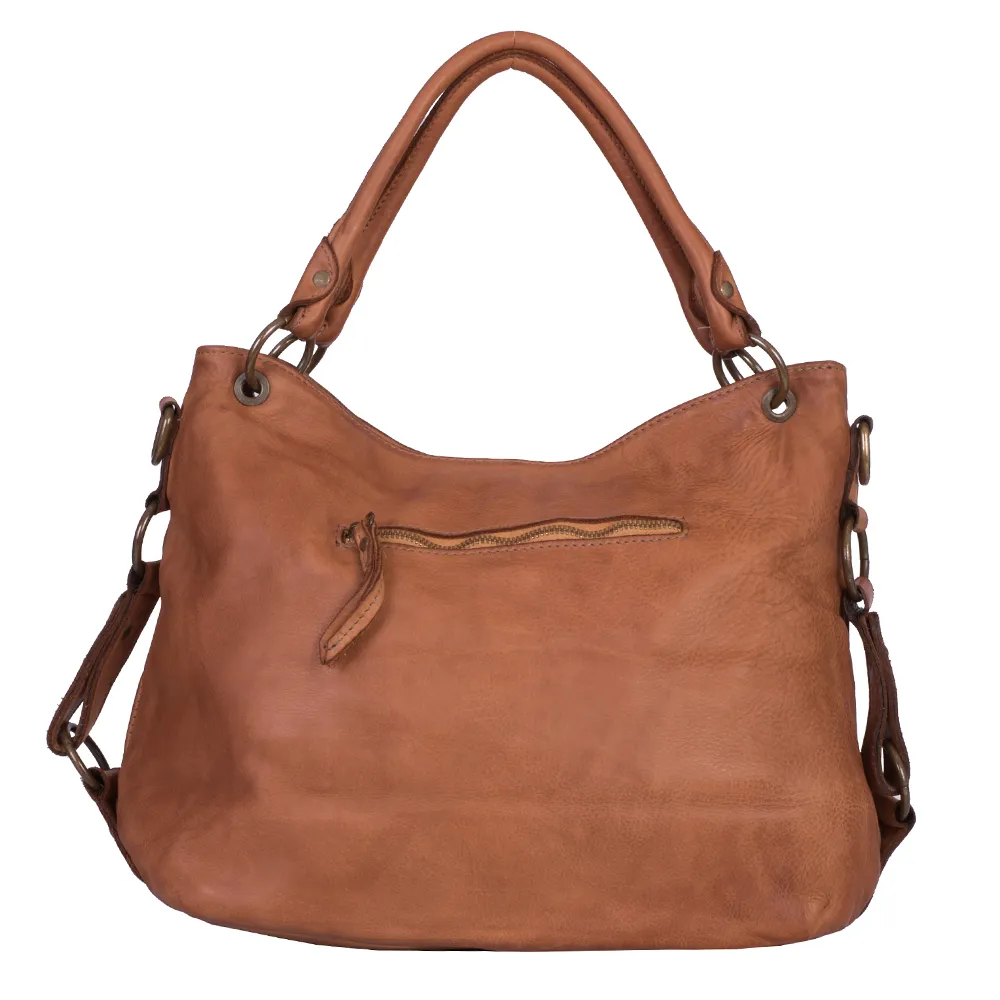 GEANTA ZEVO DAMA CARAMEL PIELE NATURALA VINTAGE DETALIU CUSATURA